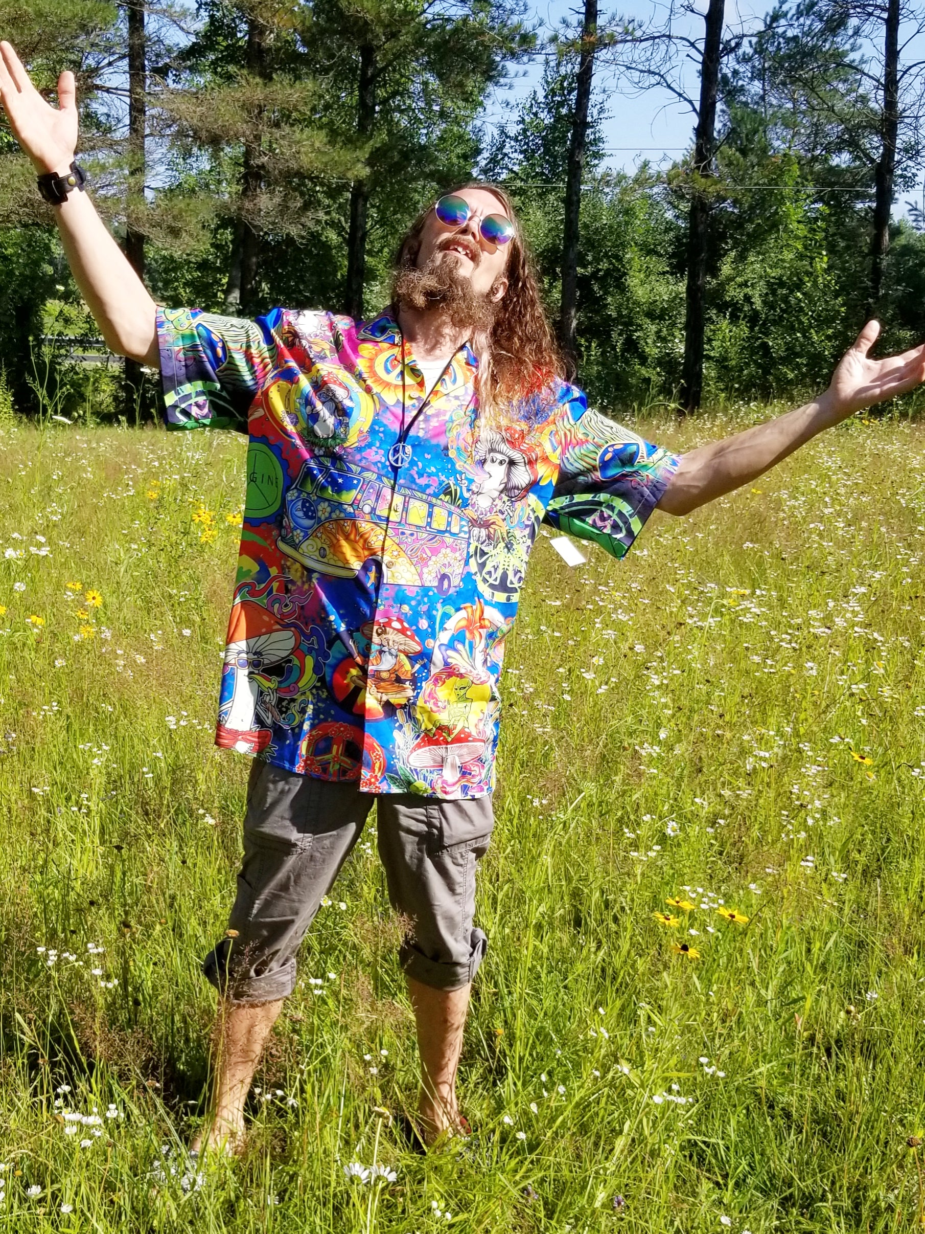 Mushroom Hippie Van Button Up Shirt - Mens Hippie Clothing – the