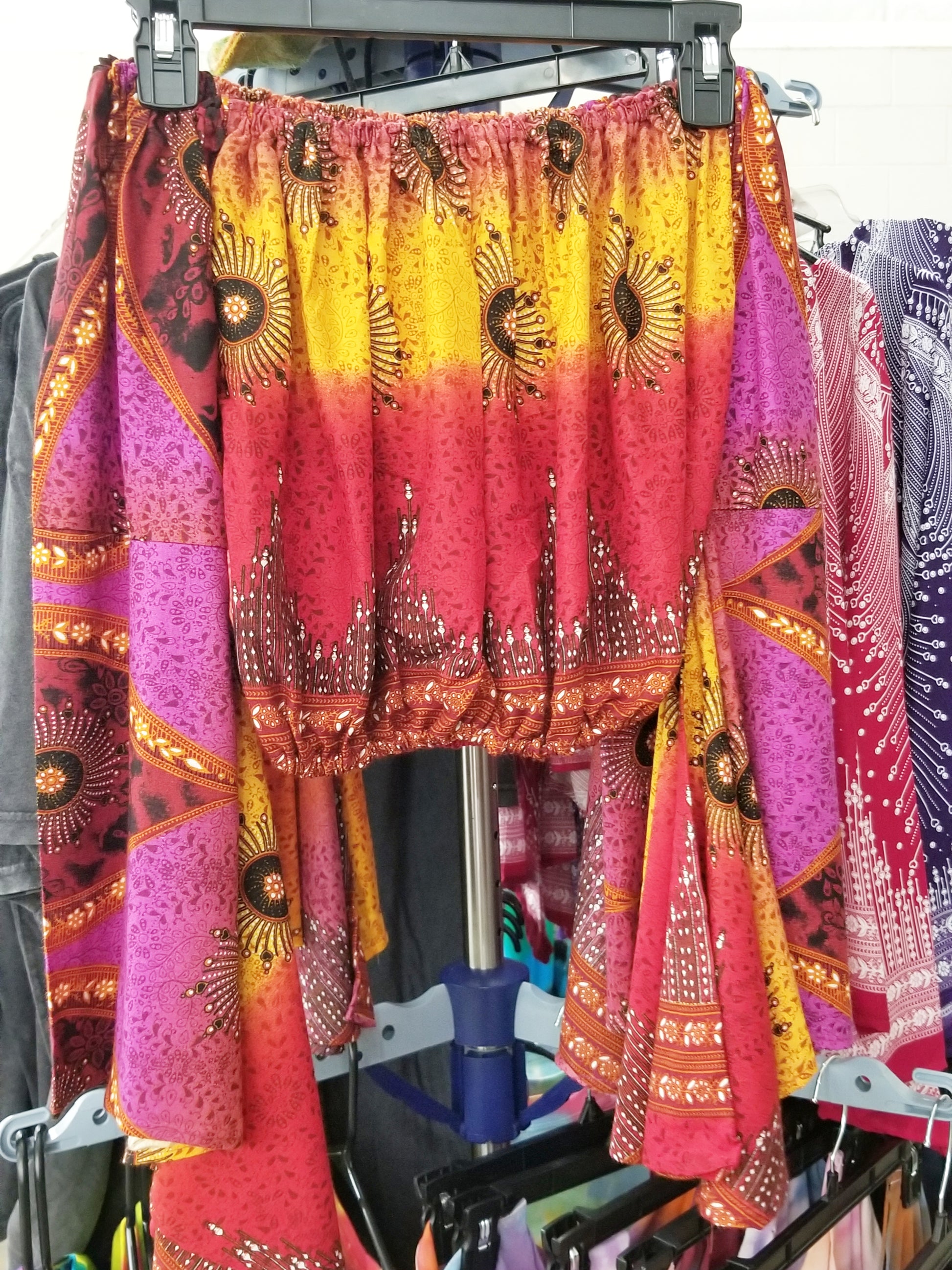 multi color bell sleeve crop top at the boho hippie hut midland michigan