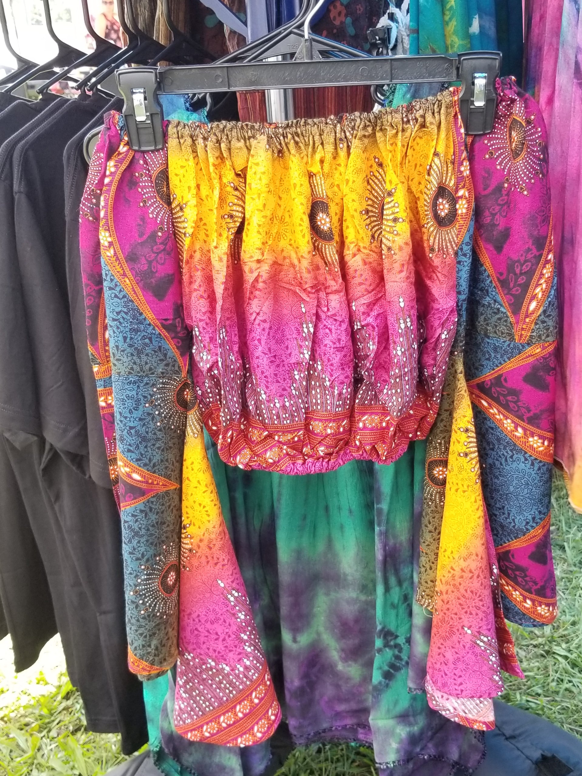 multi color bell sleeve crop top at the boho hippie hut midland michigan
