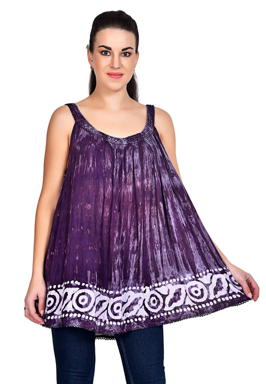 purple tie dye tank top with decorative border boho hippie shirt