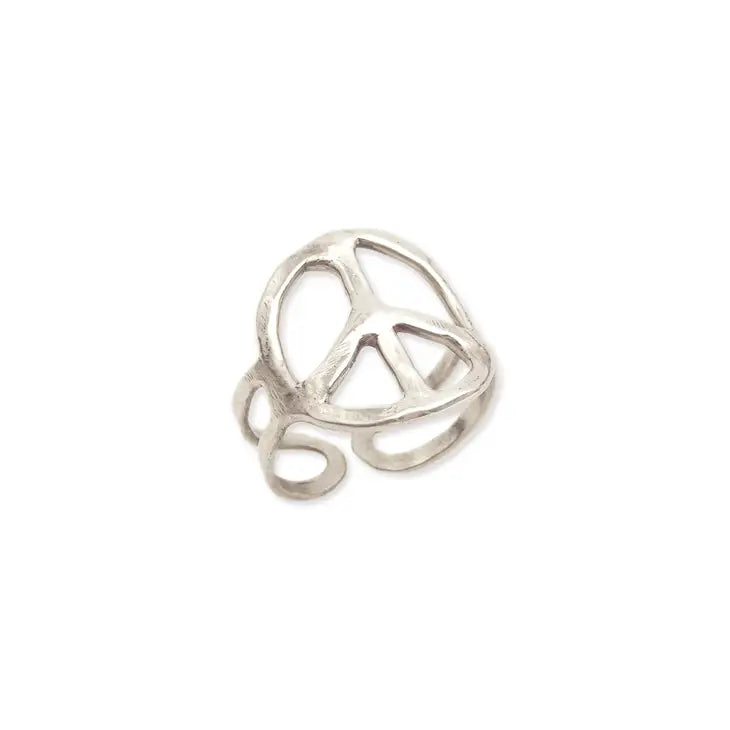 silver peace sign ring adjustable at the boho hippie hut midland michigan