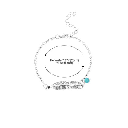 adjustable feather anklet with turquoise bead