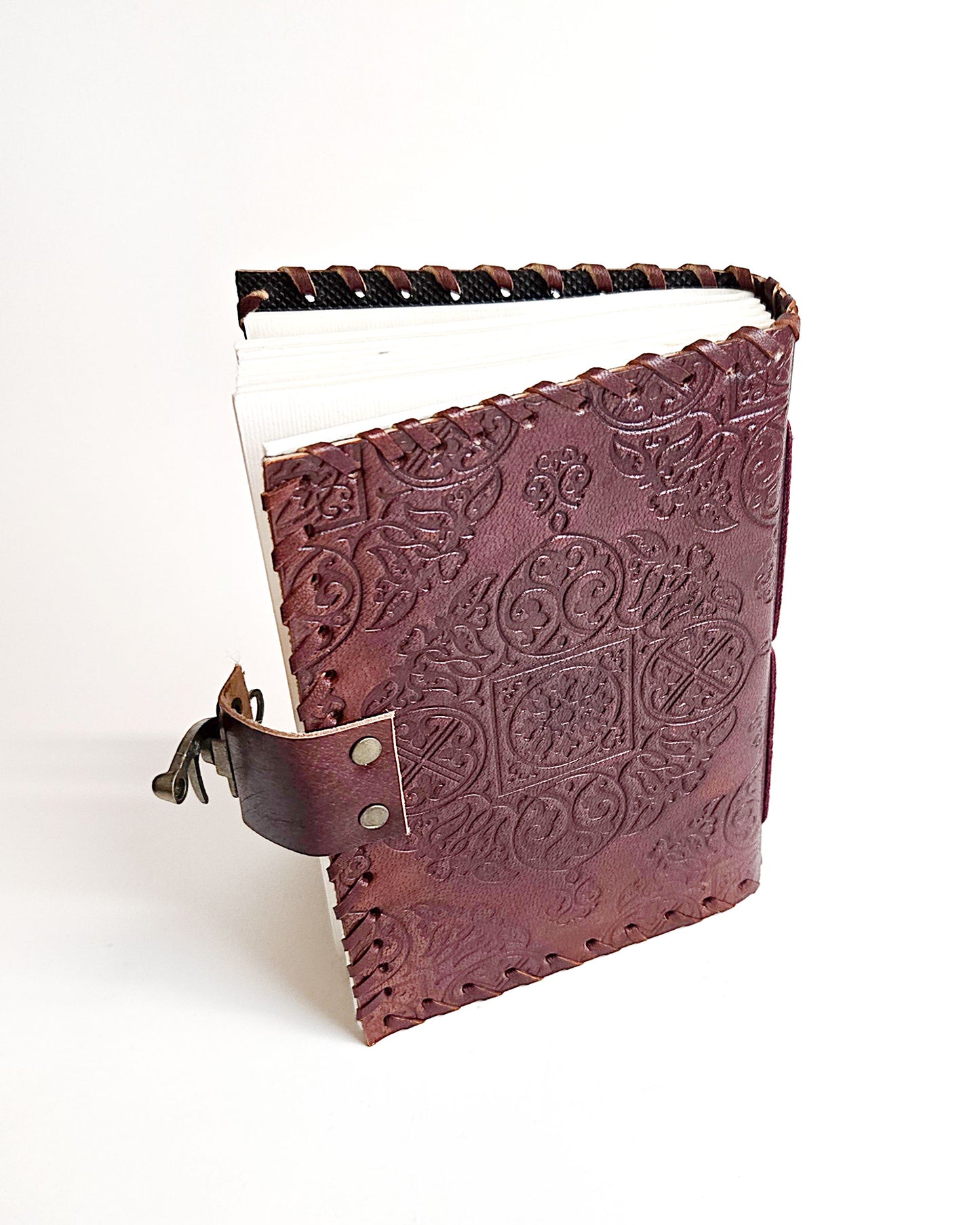 butterfly leather writing journal with antique buckle closure back
