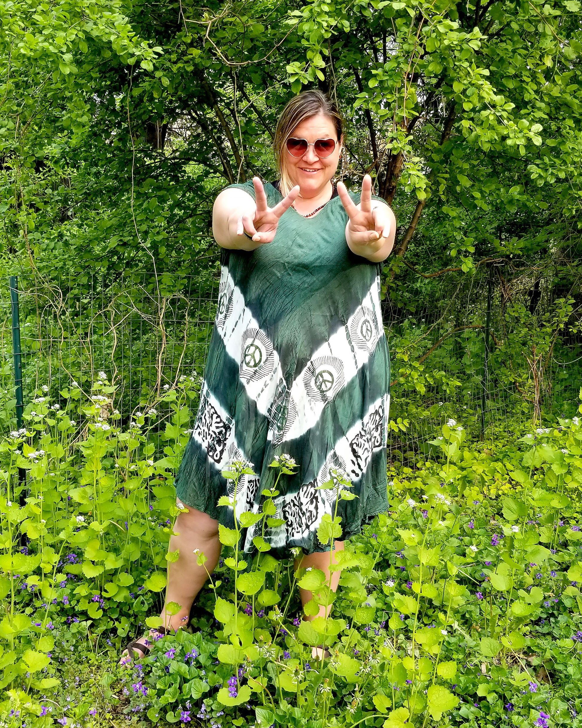 green peace sign summer dress for women at the boho hippie hut