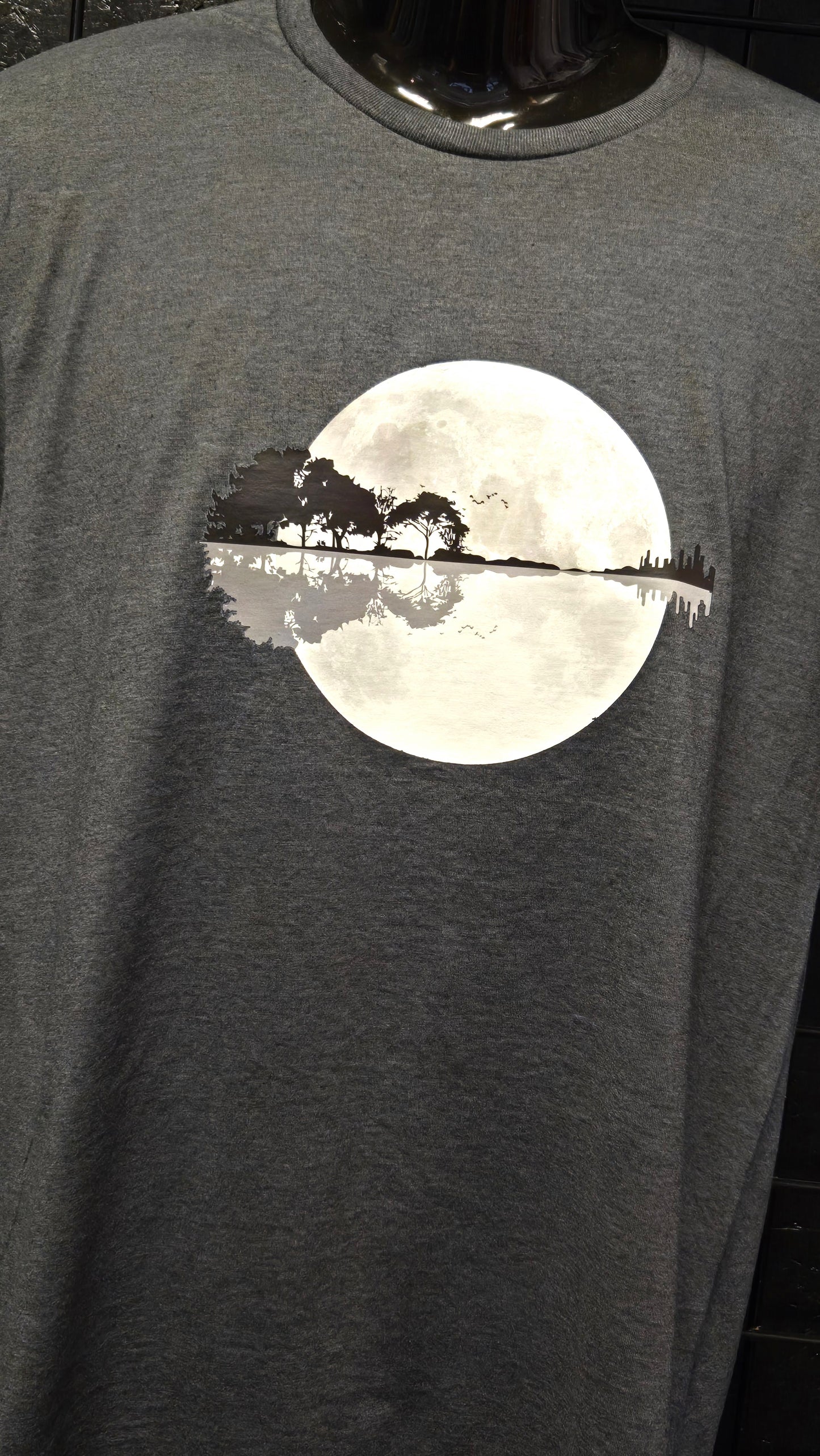 landscape moon guitar t shirt gray close up