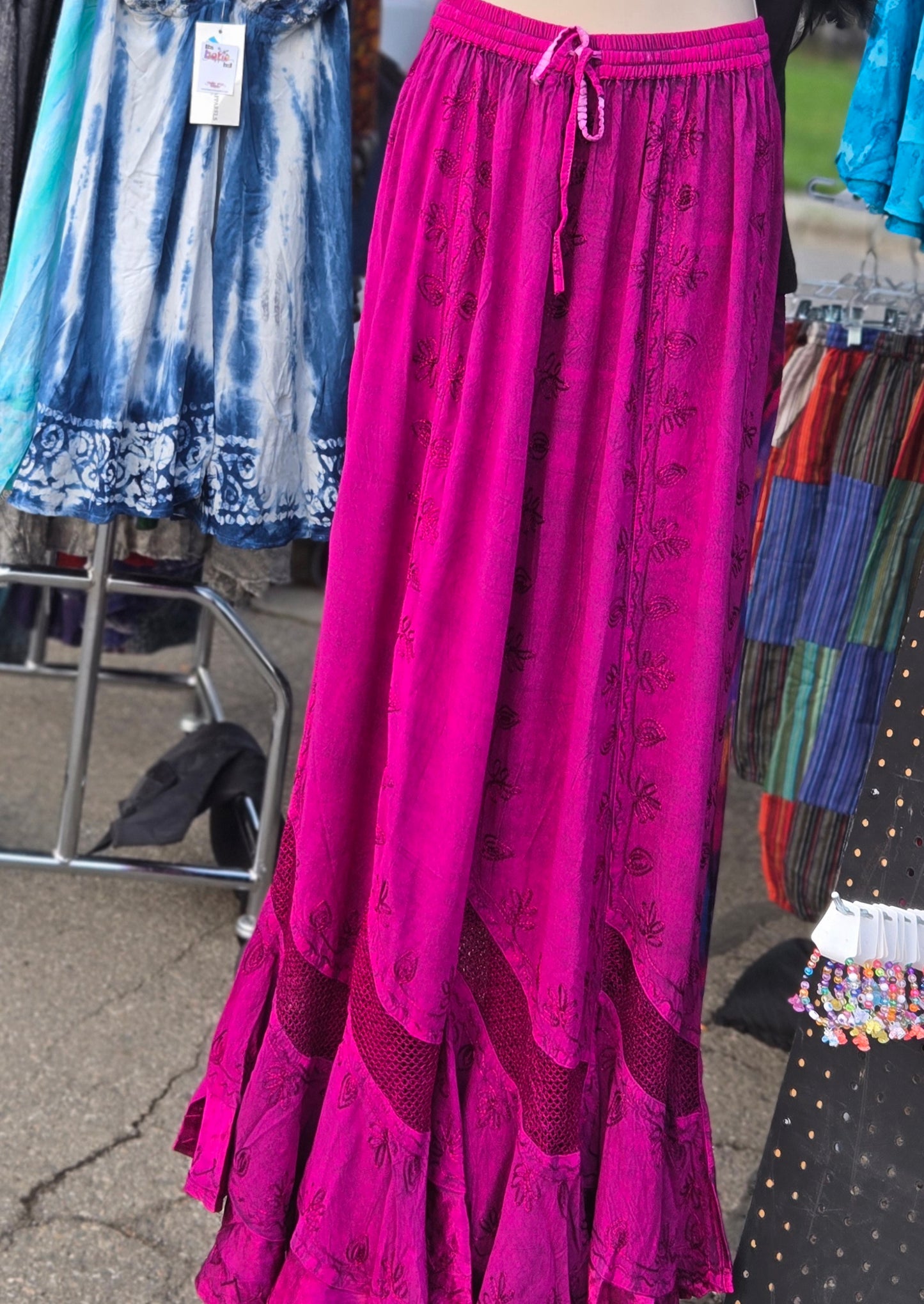 long fuchsia boho skirt 