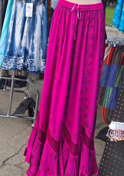 long fuchsia boho skirt 