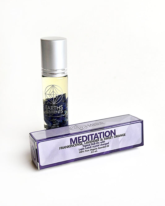 organic essential oil blend roll on of frankincense lavender and sweet orange with lapis lazuli crystals