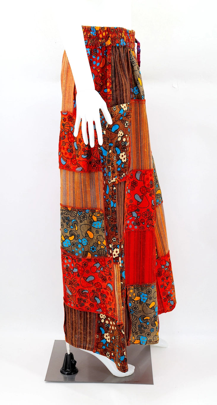 womens wide leg patchwork hippie pants with mushroom design right side
