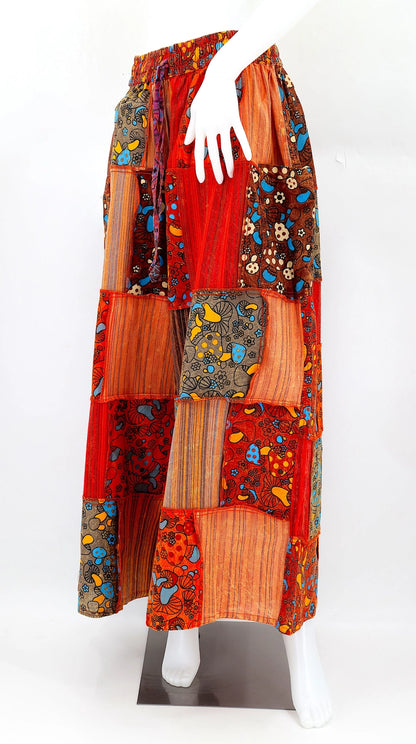 womens wide leg hippie patchwork pants with mushroom pattern left side