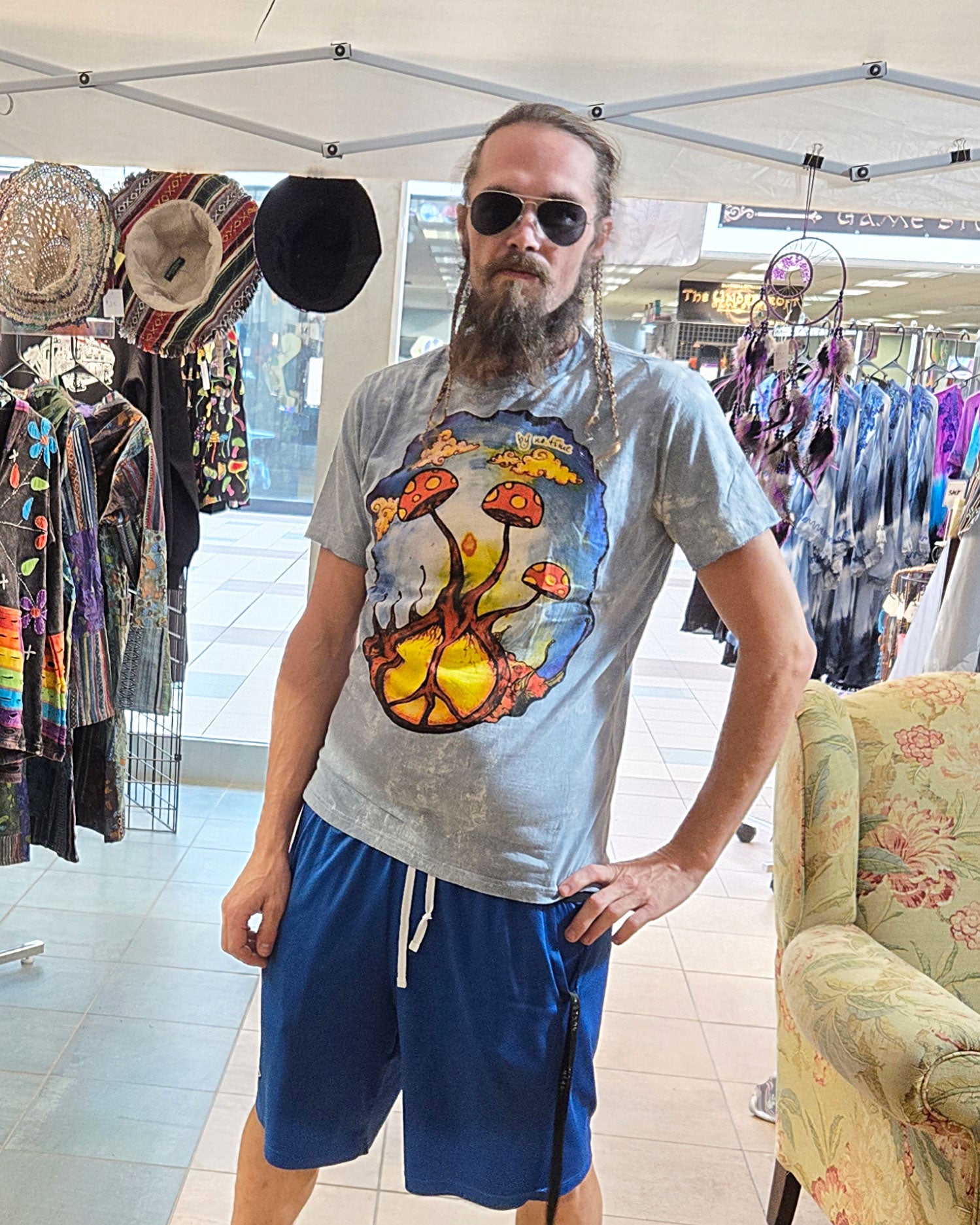 peace roots mushroom tie dye t shirt light blue front