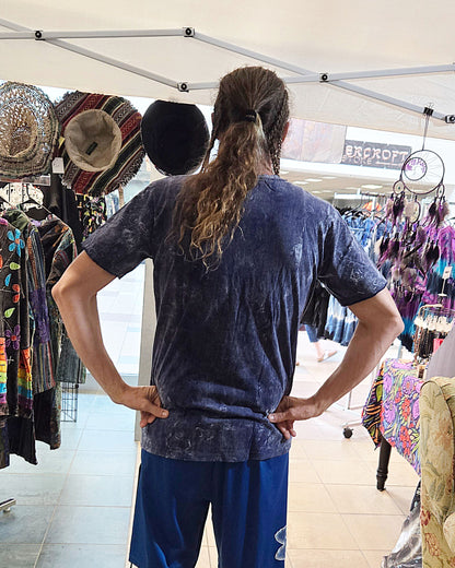 peace roots mushroom tie dye t shirt navy back