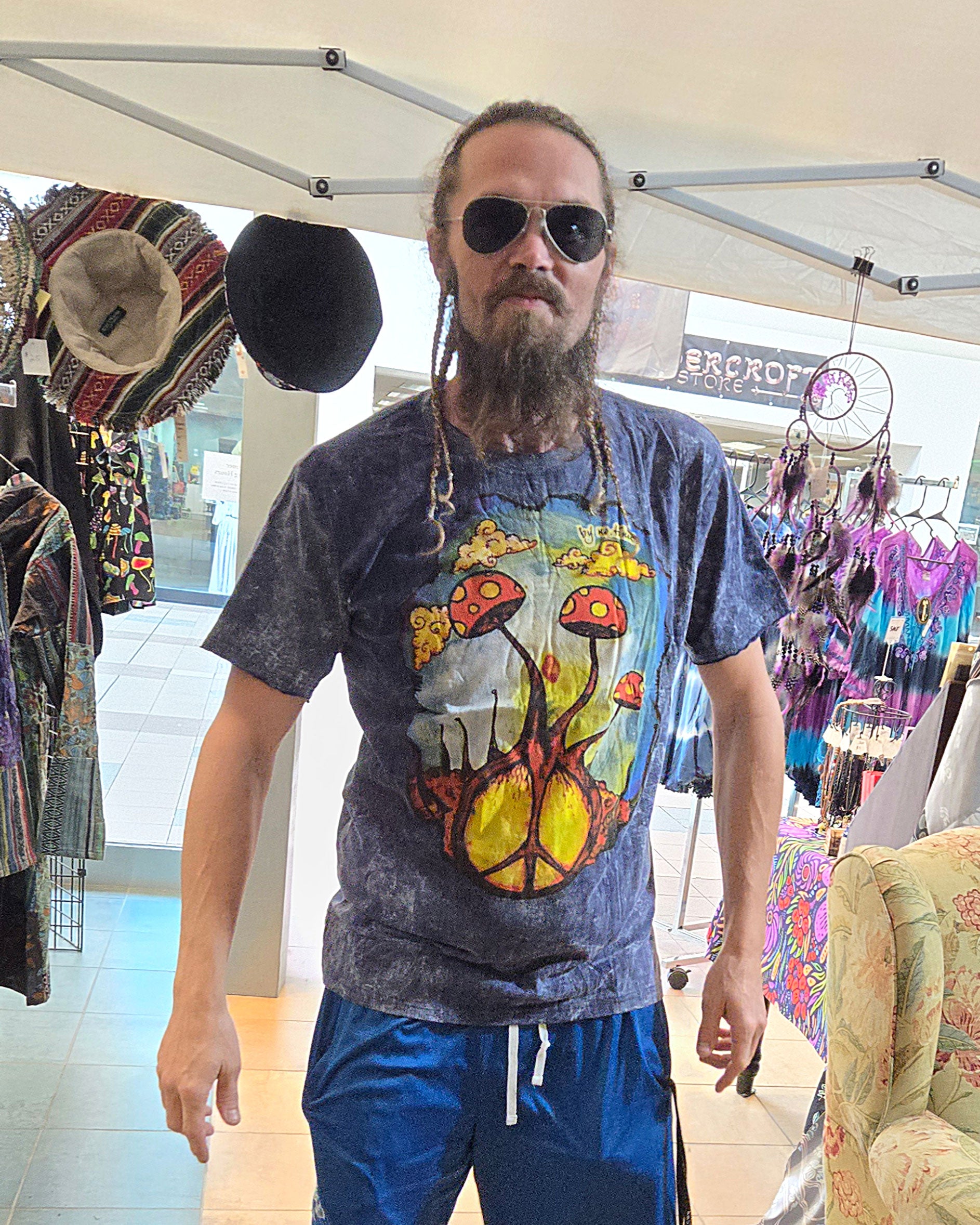 peace roots mushroom tie dye t shirt navy front