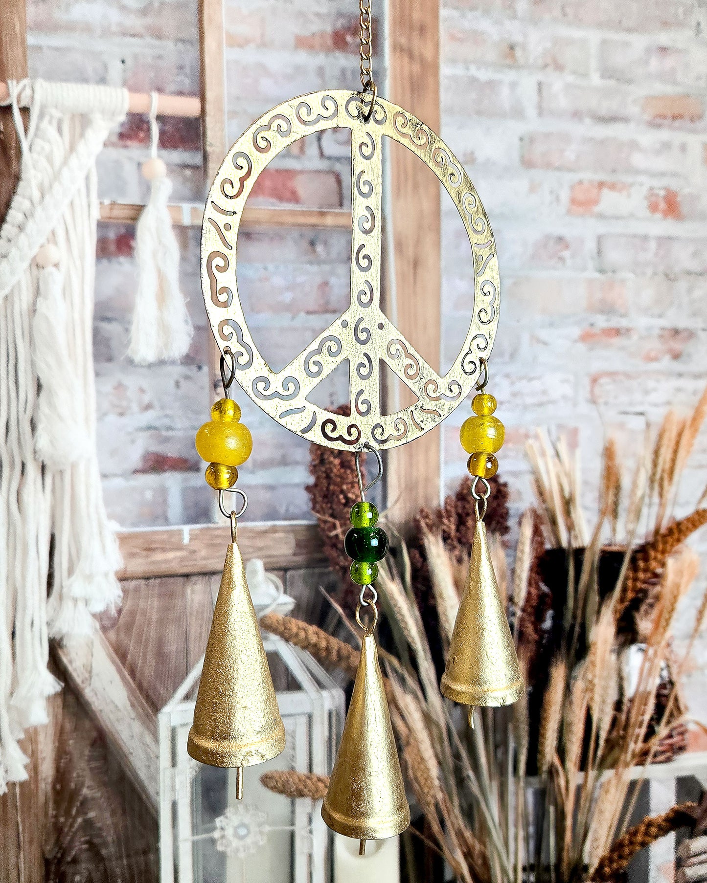metal peace sign wind chime patio and porch decor