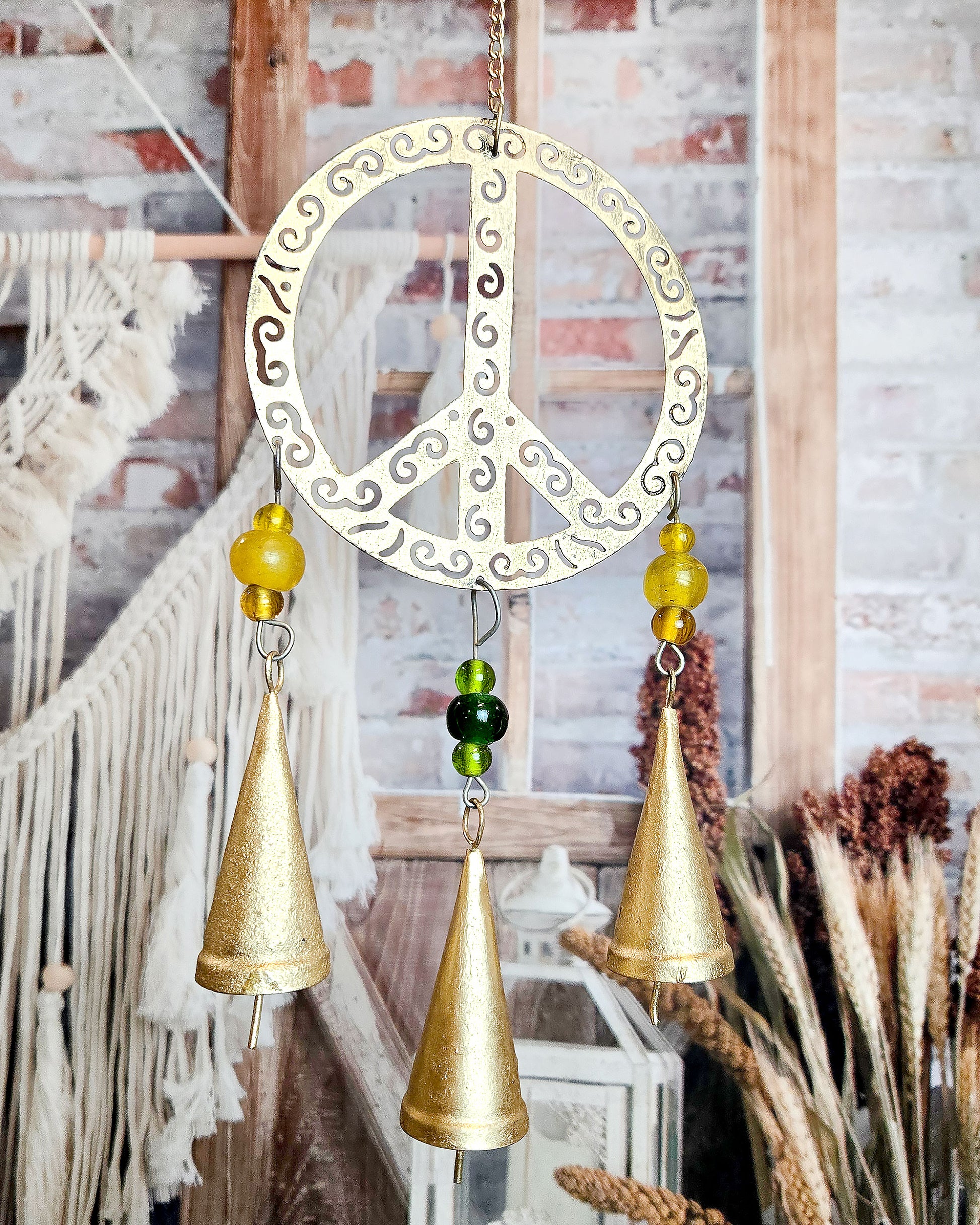 boho hippie porch and patio décor metal peace sign wind chime