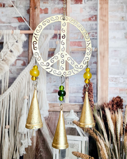 boho hippie porch and patio décor metal peace sign wind chime