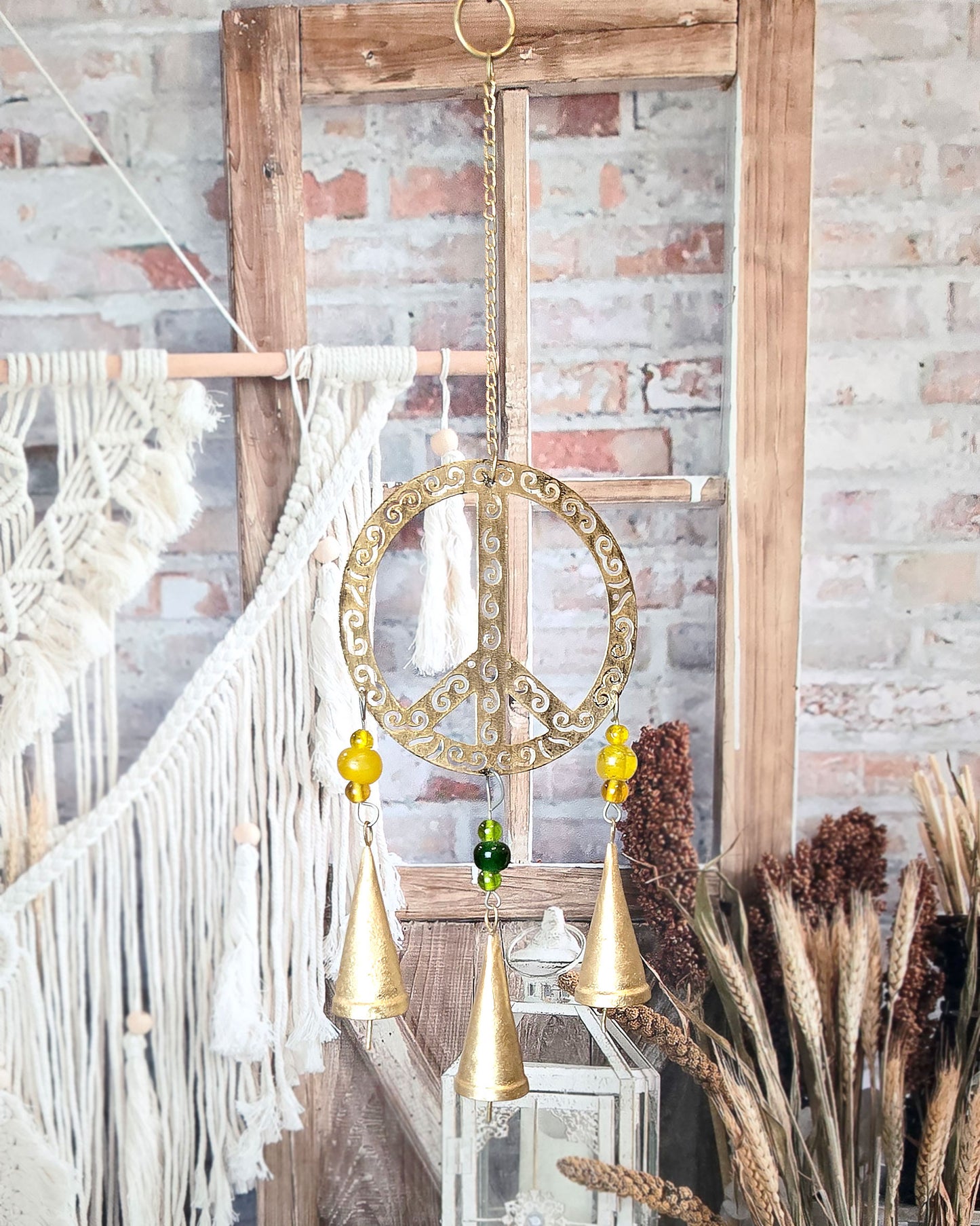 boho hippie patio or porch decor peace sign metal wind