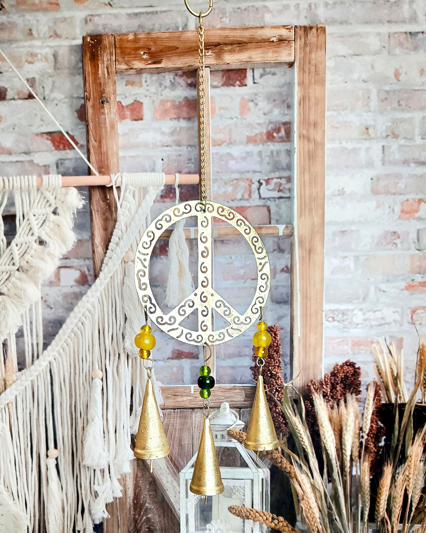 boho hippie porch décor peace sign metal wind