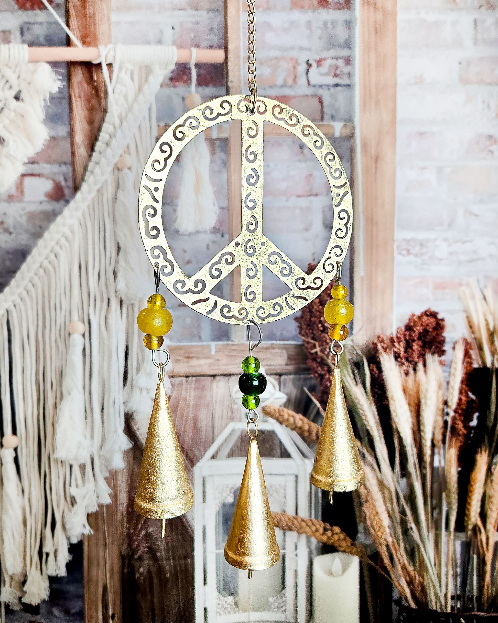 peace sign metal wind for boho hippie porch decor