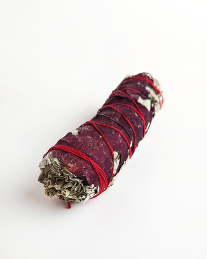 red rose petal and sage smudge stick