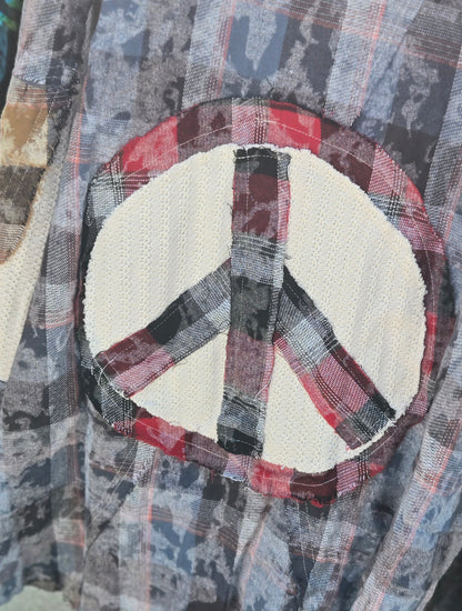 Oversized Peace Sign Flannel Shirt