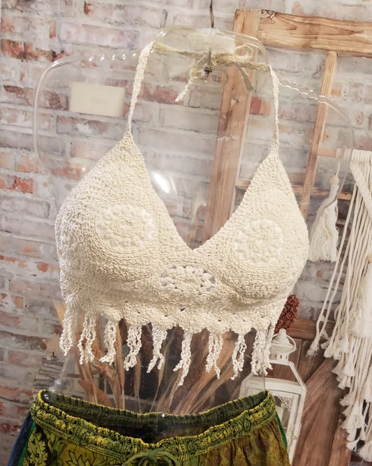 short crochet halter top with fringe