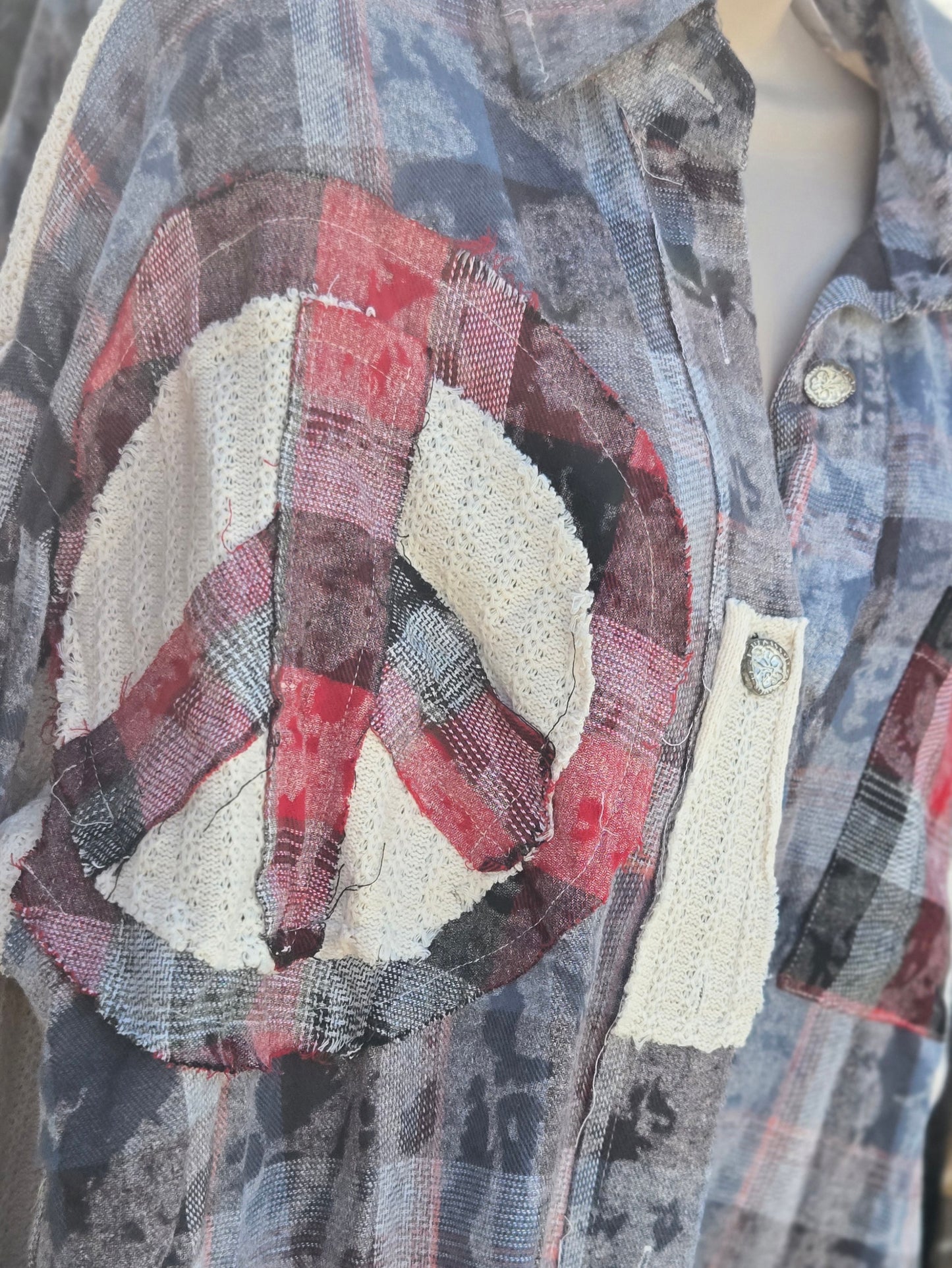Oversized Peace Sign Flannel Shirt