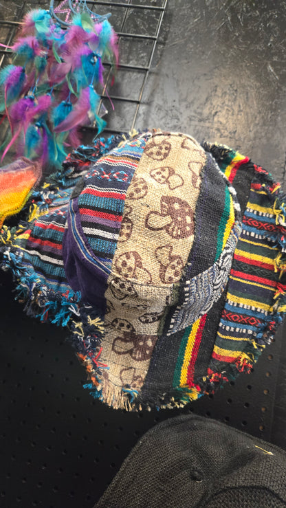 Wired Brim Mushroom Patchwork Hat with Pocket