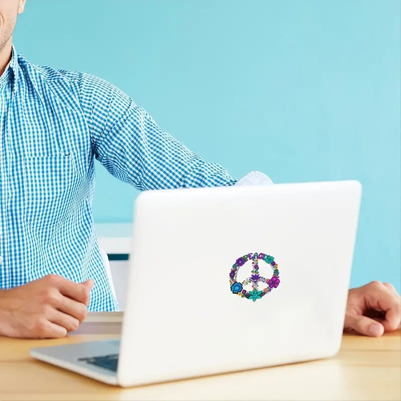 flower peace sign sticker on computer the boho hippie hut