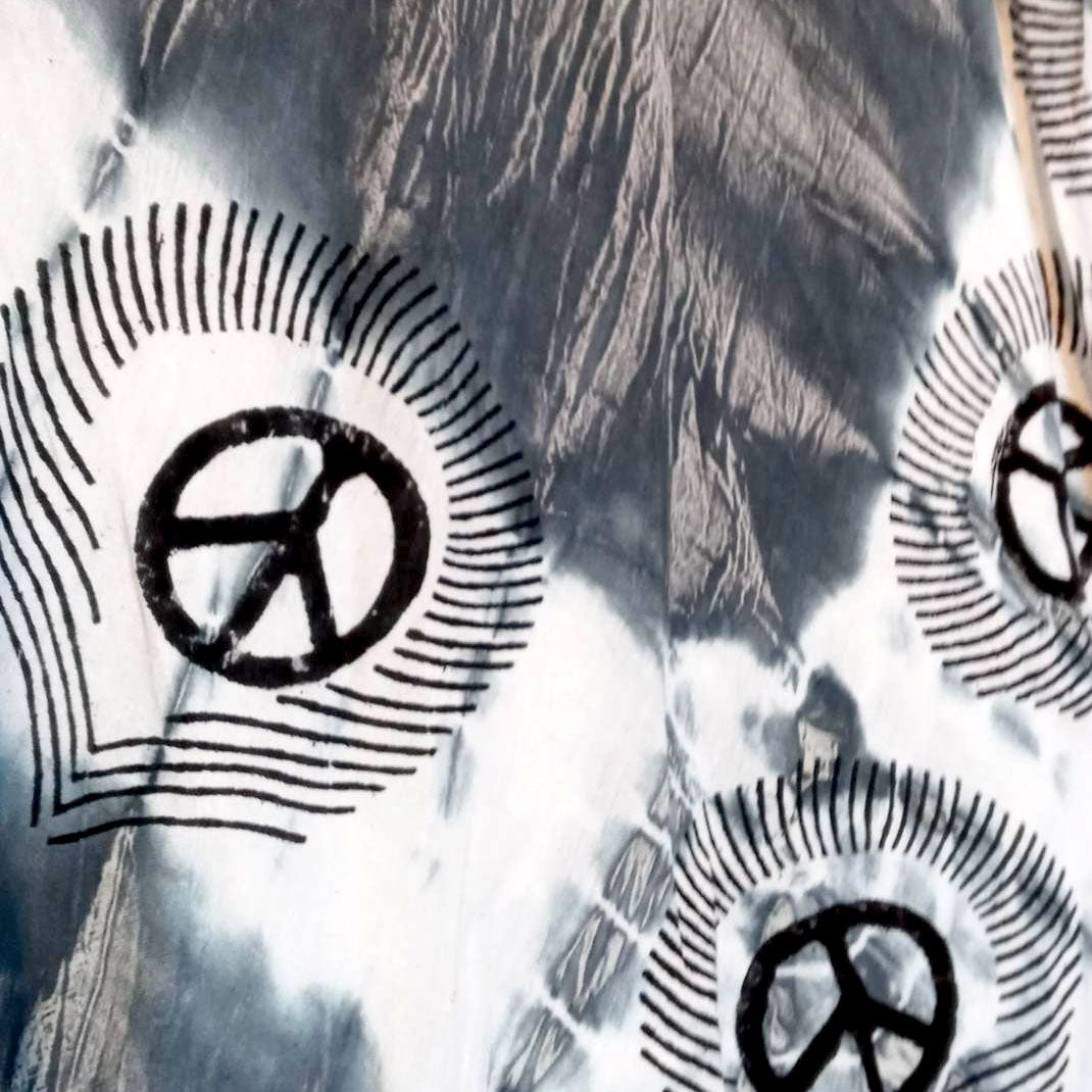 gray black peace sign hippie dress close up the boho hippie hut