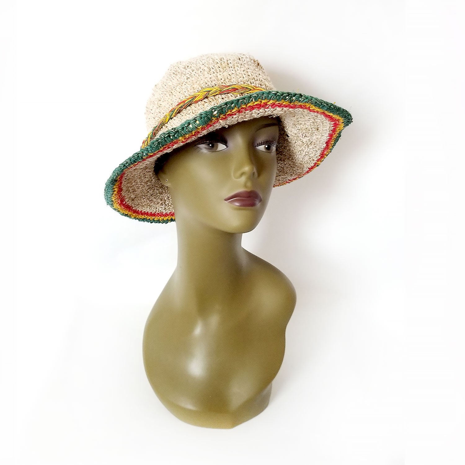 hemp hippie hat with red yellow and green the boho hippie hut